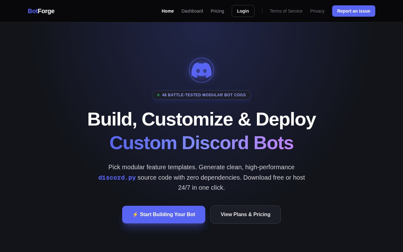 BotForge homepage preview
