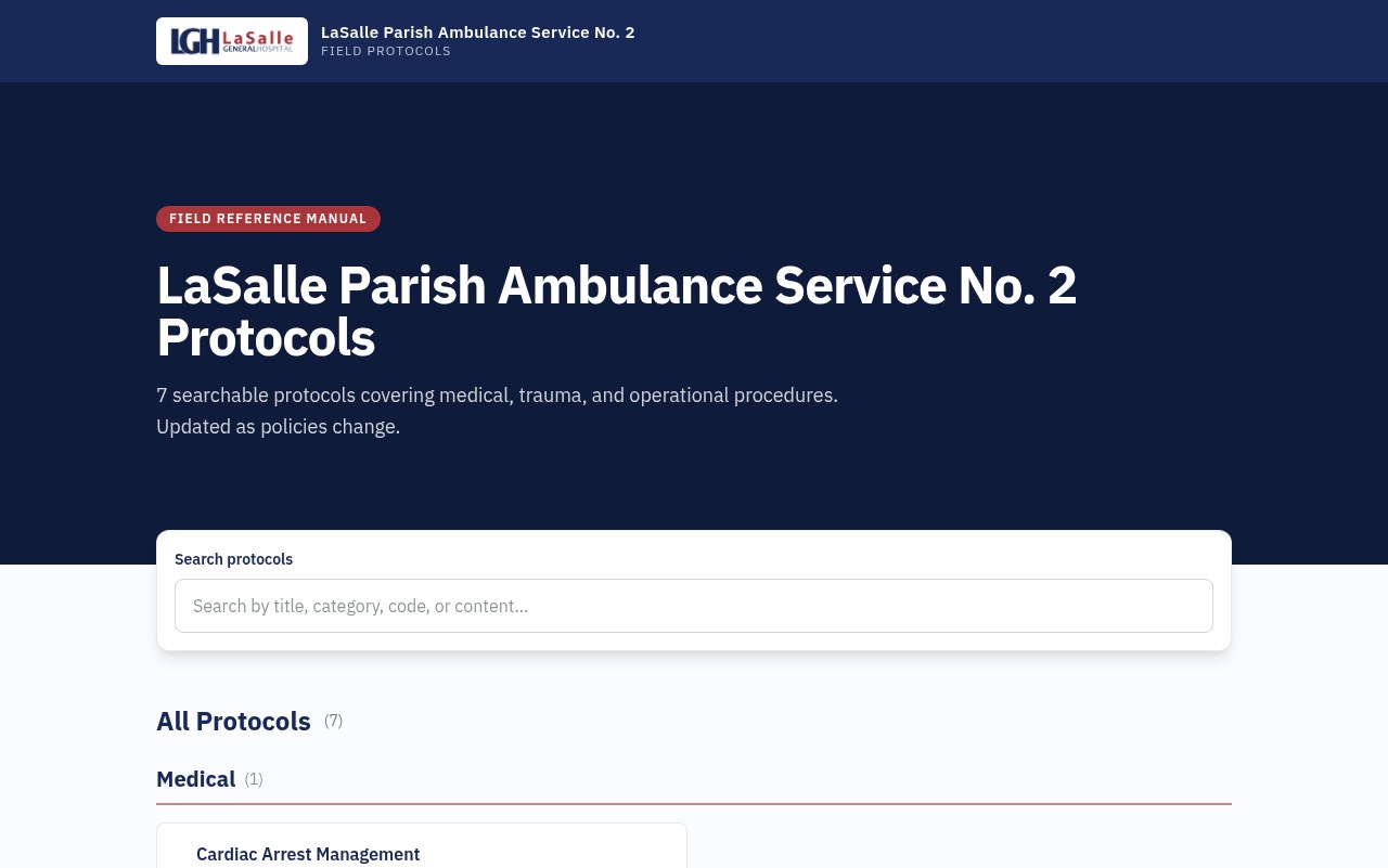 LaSalle Parish Ambulance Service No. 2 field protocols preview