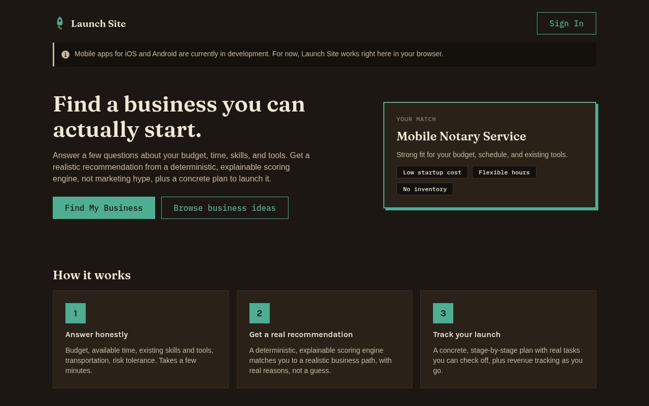 LaunchSite homepage preview