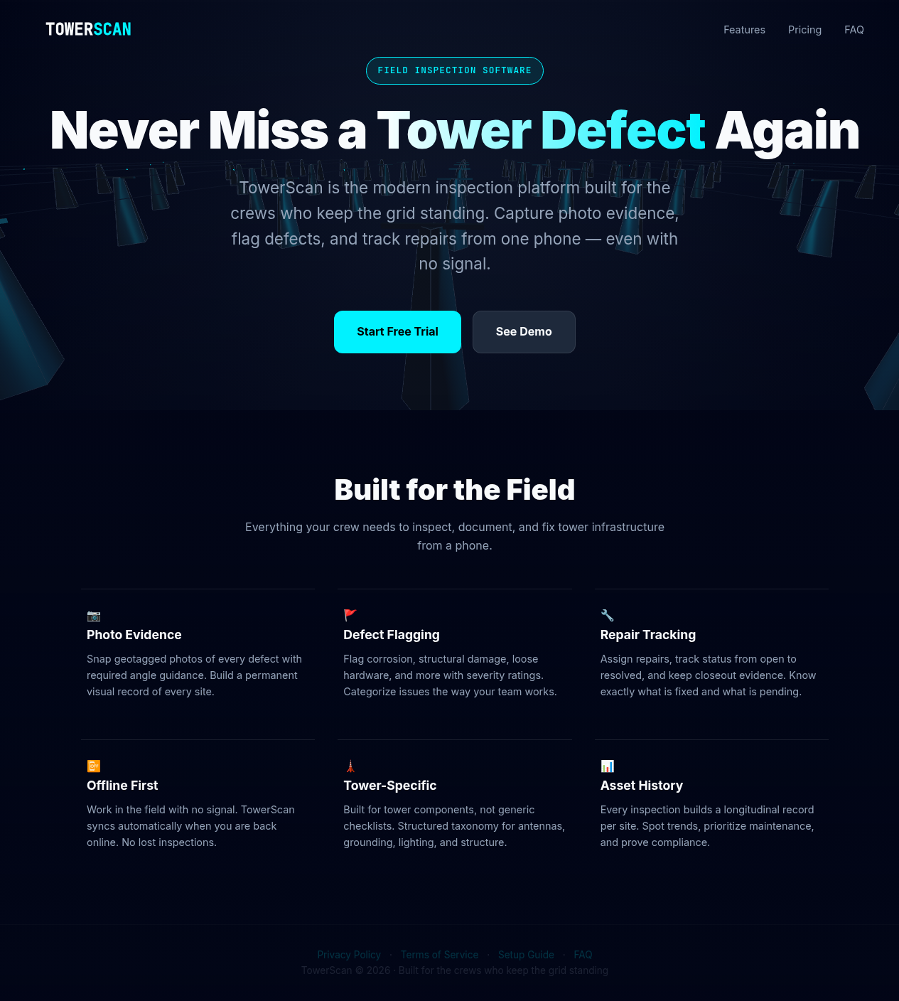 TowerScan homepage preview
